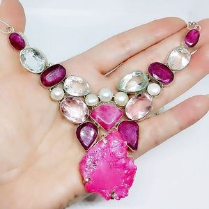 Genuine Ruby and blush pink Silver Necklace